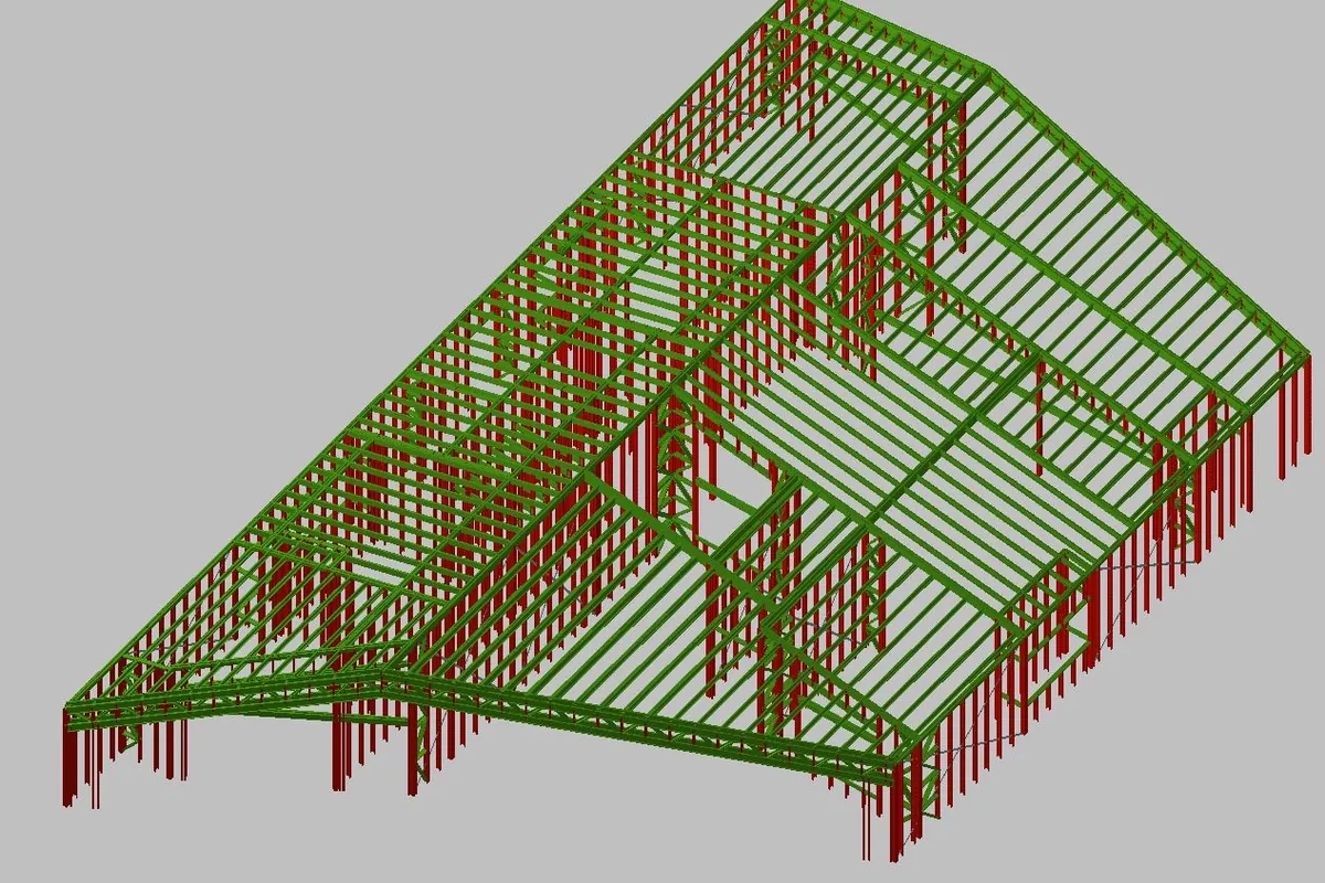 Modelo digital de entramado y cerchas de acero