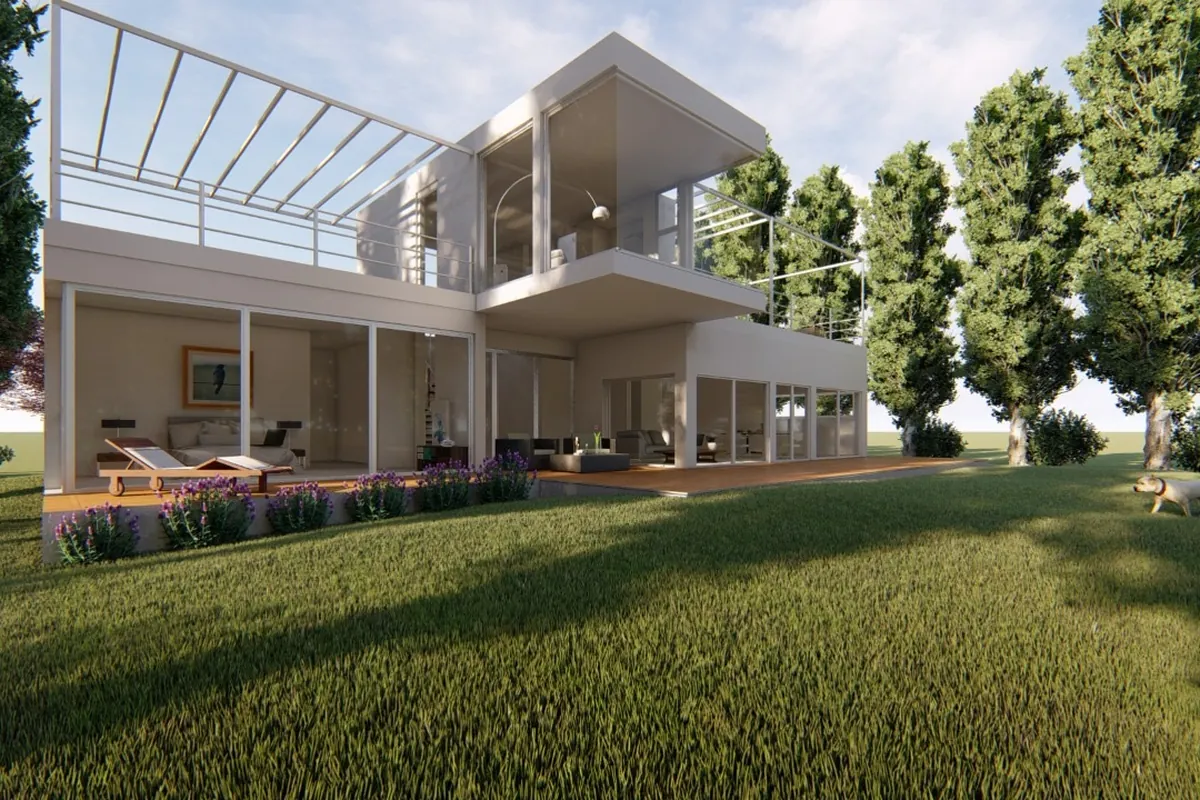 Render exterior de vivienda de dos niveles