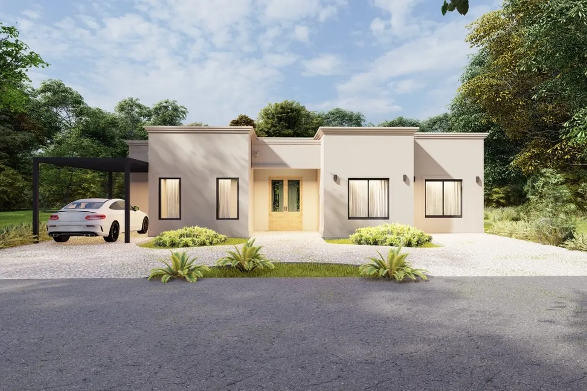 Visualización de vivienda moderna de una planta